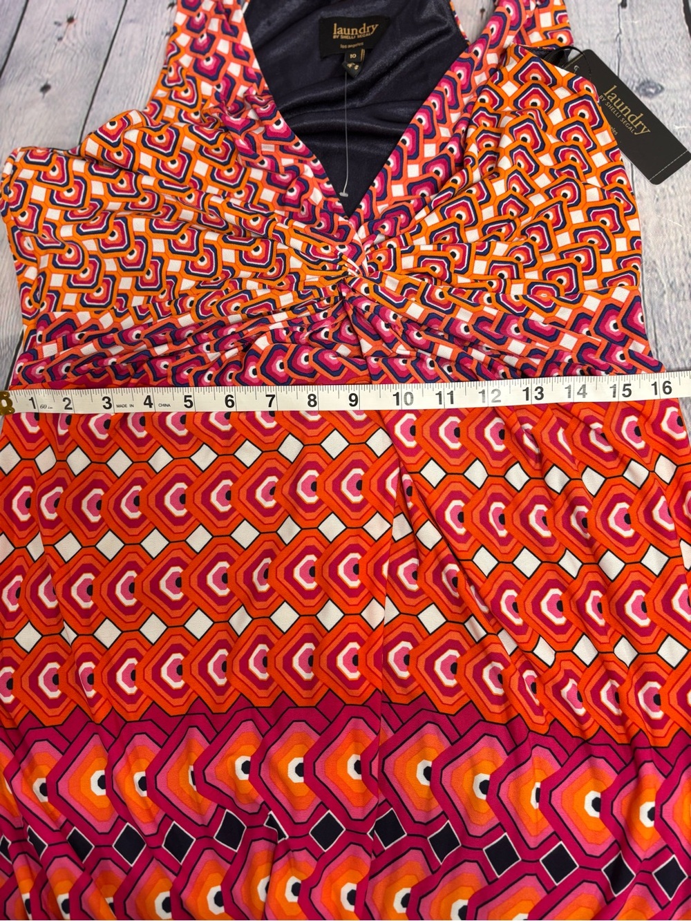 NWT Laundry by Shelli Segal Vibrant Orange Navy Sleeveless Geo Party Dress 10 - Picture 12 of 13